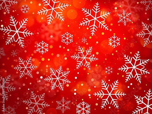 Radiant Red Snowfall Christmas Background with Glowing Snowflakes