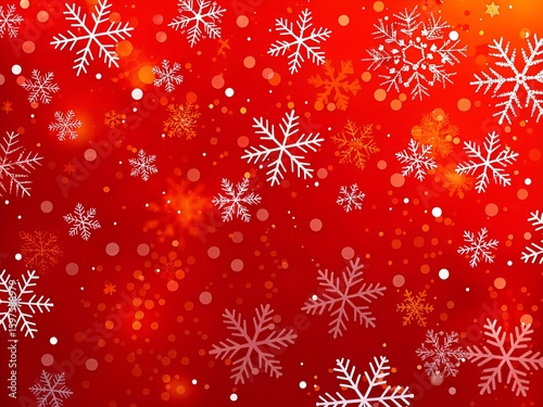 Radiant Red Snowfall Christmas Background with Glowing Snowflakes