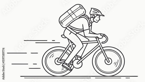 Male cyclist in a helmet swiftly delivering goods on a bike, showcasing speed and efficiency.