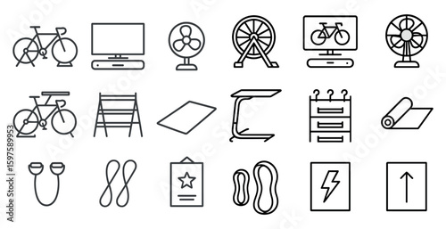 Fitness and exercise line icons set – outline, linear, gym and workout symbols