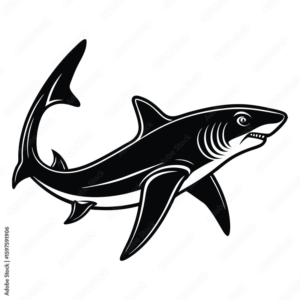 Obraz premium Isolated white background vector cartoon illustration of a shark