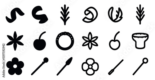 Gardening filled icons set – solid, plant symbols, botany elements