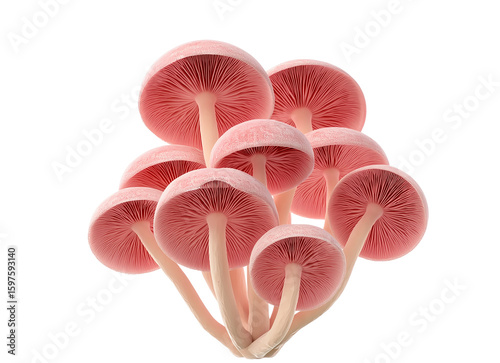 cluster of pink mushrooms on transparent background, cutout