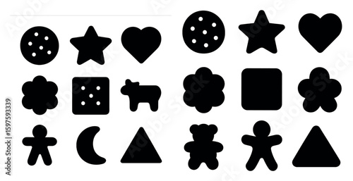 Bakery and sweets icons set – solid, silhouette, dessert and confectionery symbols