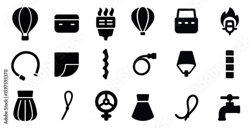 Air and adventure icons set – solid, filled, travel and exploration symbols