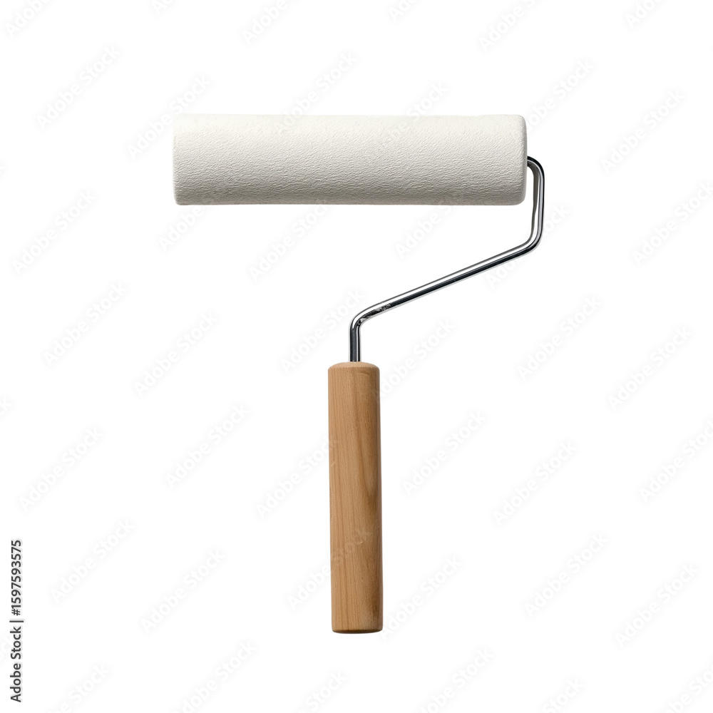 Obraz premium Paint roller with wooden handle on transparent background, cut out