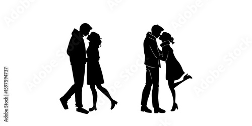 Silhouette of couple standing close together, silhouette, couple, love, romantic, embrace, hug, man, woman, people, together, 