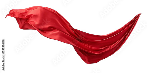 red silk satin cloth floating or flying in the air on transparent background, cutout