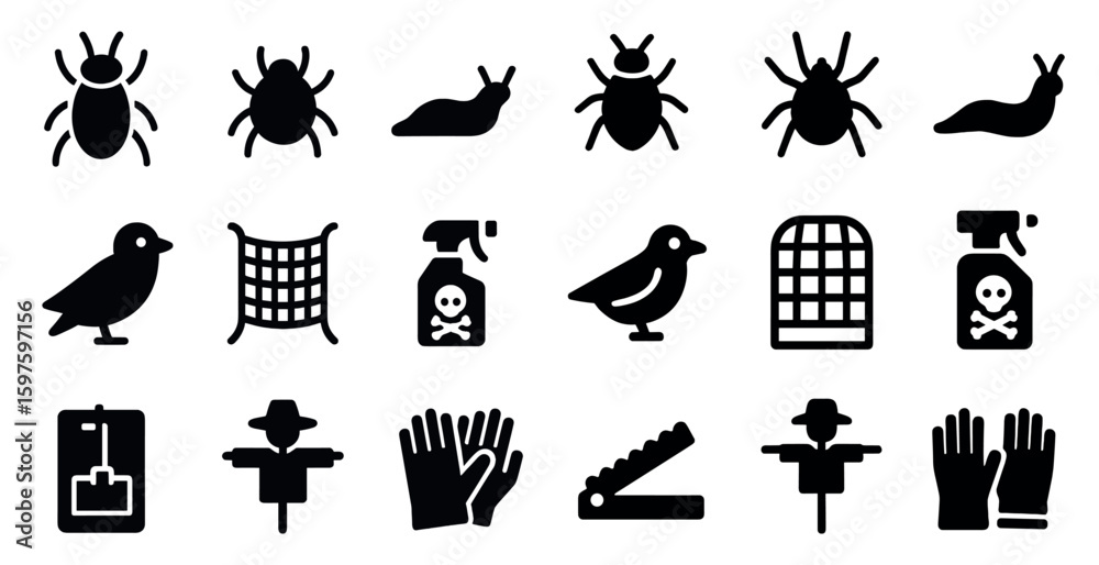 Naklejka premium Pest control solid icons set – filled, silhouette, infestation and extermination symbols