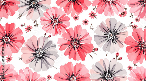 Wildflowers, plants, flying butterfly, dragonfly, floral seamless pattern with colored flowers, watercolor horizontal border isolated on white background, hand painting illustration summer meadow. 