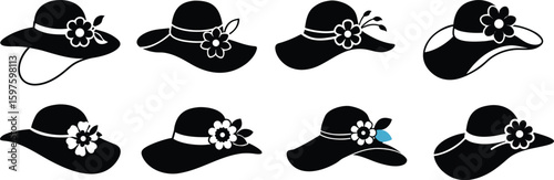 Elegant Woman Hat Icon Collection