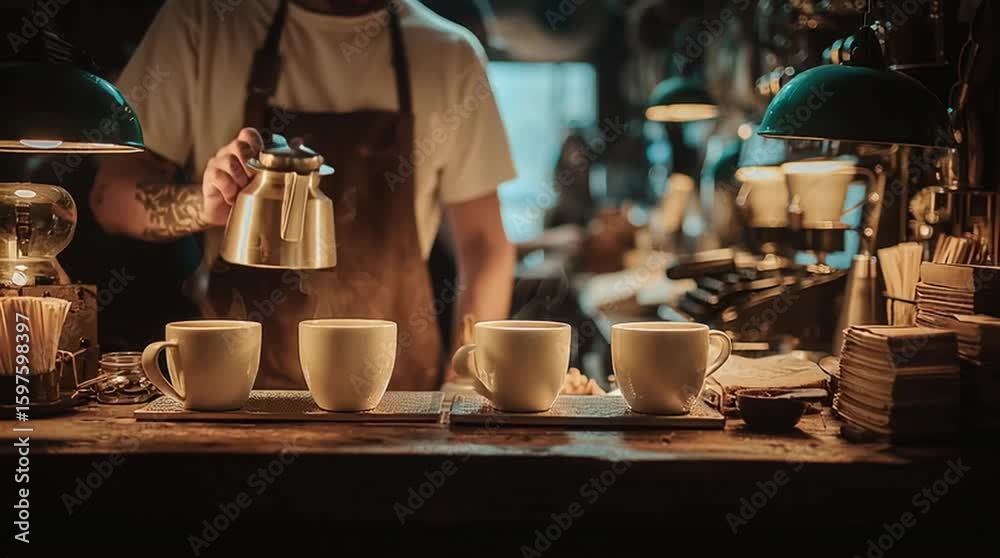 Cinematic Barista Moment in Vintage Café