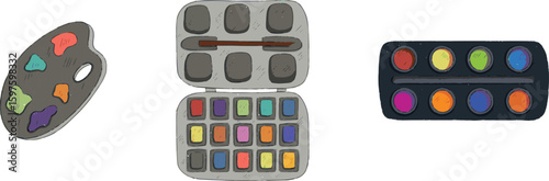 Watercolor paint palette and supplies