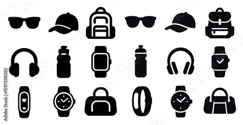 Fashion and accessories solid icons set – filled, silhouette, trendy style symbols