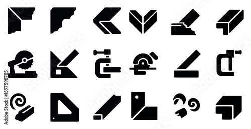 Construction tools silhouette icons set – solid, filled, building equipment symbols