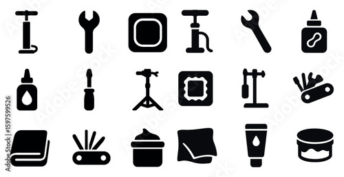 Tool and diy solid icons set – crafts, repair, maintenance symbols