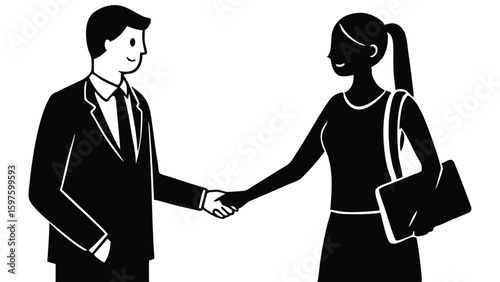 Male Teacher and Female Student Shaking Hands Illustration in Vector Format