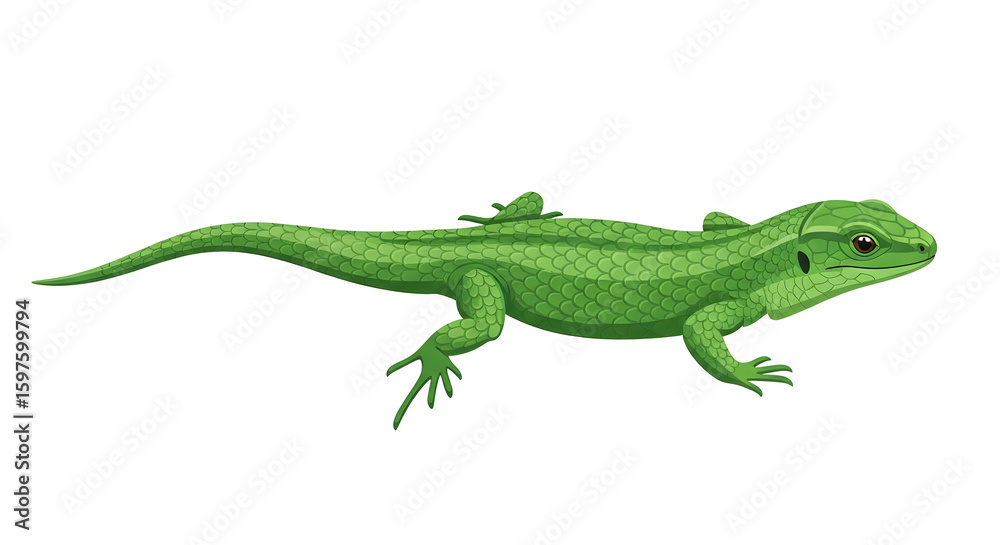 Fototapeta premium Green lizard illustration isolated on white background reptile wildlife nature animal
