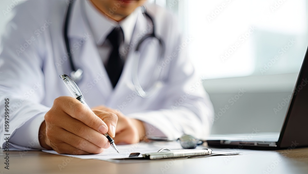 Fototapeta premium Doctor writing on clipboard