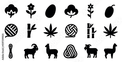 Nature and farming silhouette icons set – solid, filled, agricultural symbols
