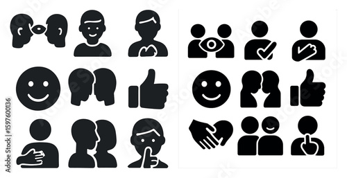 Communication and interaction icons set – silhouette, solid, conversation symbols