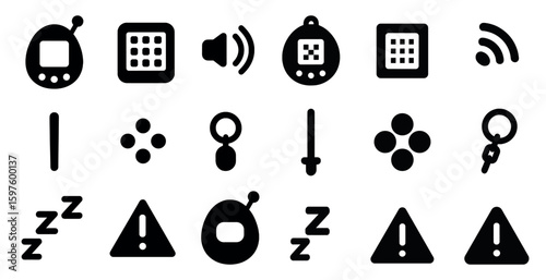 Technology and device solid icons set – gadget, tools, and digital symbols