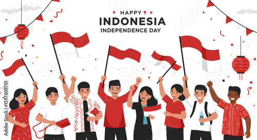 People celebrate Indonesia's independence day by each raising the red and white Indonesian flag. Indonesia independence day on August 17th.