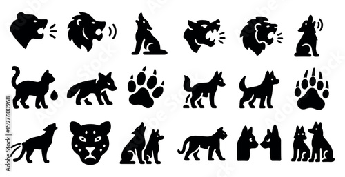 Animal silhouette icons set – filled, solid, wildlife and pet symbols