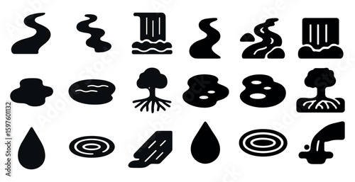 Nature and environment icons set – solid, silhouette, eco and sustainability symbols