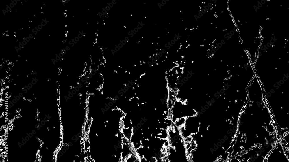 A splash of clear transparent water on transparent background 3d animation.