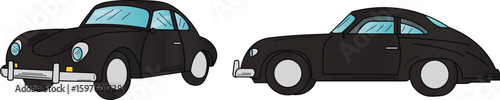 The Illustration of sport car in 1950 side and front