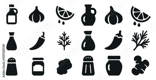 Cooking and kitchen solid icons set – filled, culinary, food preparation symbols