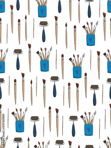 Art Supplies Seamless pattern , wallpaper, background