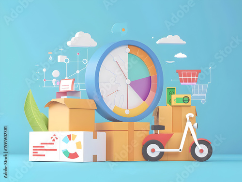 Productivity and Planning Scene with Charts and Modern Minimal Packaging