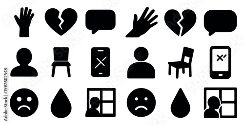 Communication and emotion icons set – solid, silhouette, message and sentiment graphics