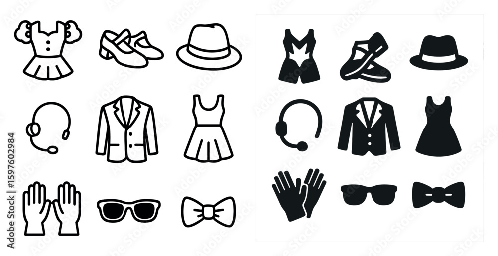 Obraz premium Fashion and clothing icons set – outline, linear, style and apparel symbols