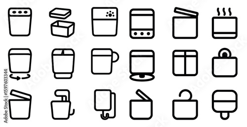 Kitchen appliances outline icons set – linear, silhouette, home and cooking symbols