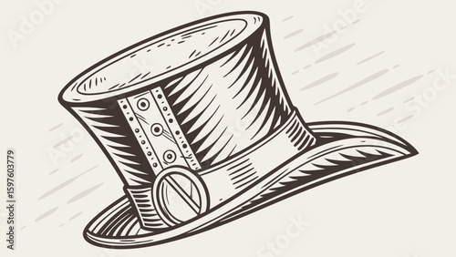 A stylish vintage top hat featuring intricate detailing and a unique band.