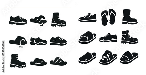 Footwear silhouette icons set – boots, shoes, sandals and fashion symbols