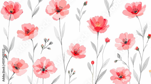 Summer red seamless floral pattern
