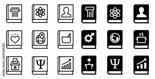 Educational and learning icons set – outline, linear, academic symbols and tools