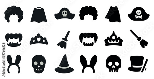 Halloween silhouette icons set – spooky, festive, costume and party symbols