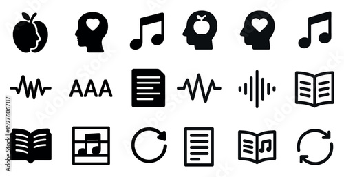 Education and learning icons set – filled, solid, academic and knowledge symbols