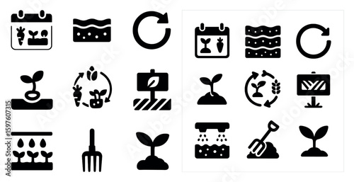 Sustainable farming solid icons set – agriculture, eco-friendly, organic symbols