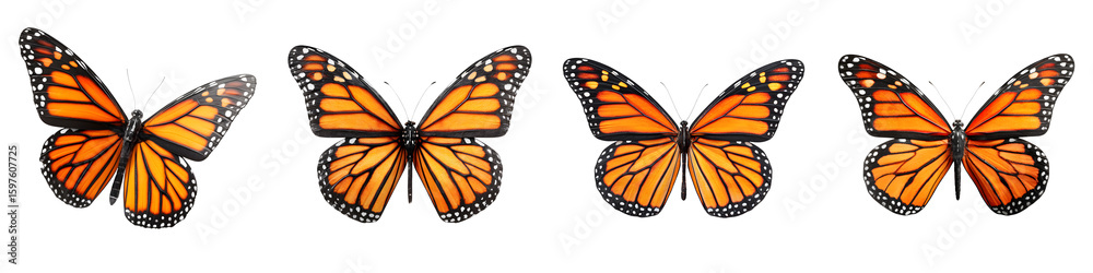 Fototapeta premium Monarch Butterfly Collection: Orange Butterfly Isolated