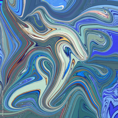 A moody swirl of blues, grays, and muted reds in a complex abstract pattern. Ideal for modern wall art or editorial design. Abstract, swirl, moody, digital, pattern.