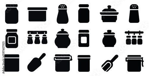 Kitchen essentials icons set – solid, silhouette, cooking and culinary symbols