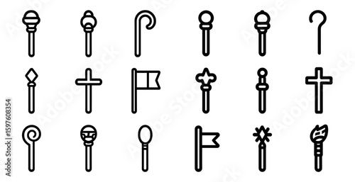 Religious outline icons set – worship, faith, spiritual symbols