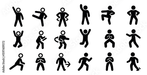 Fitness and exercise icons set – solid, silhouette, workout and activity symbols