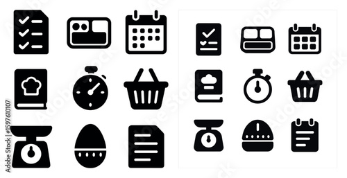 Cooking and kitchen solid icons set – filled, culinary, baking essentials graphics